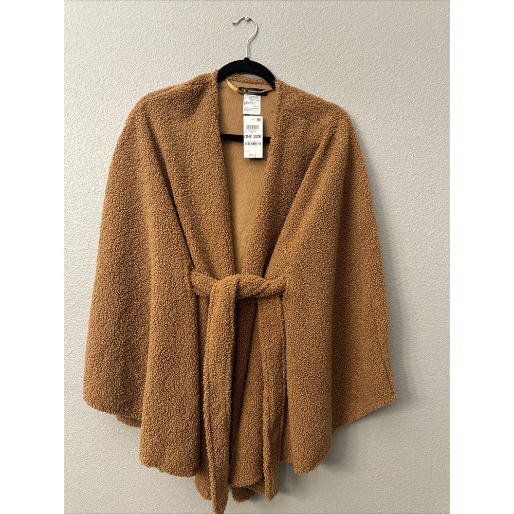 NWT INC Women's Sherpa Faux Fur Belted Kimono Topper, Rust, One Size